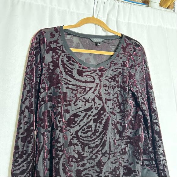 Simply Vera Wang Purple & Black Velvet Burnout Long Sleeve Scoop Neck Blouse - Picture 3 of 6